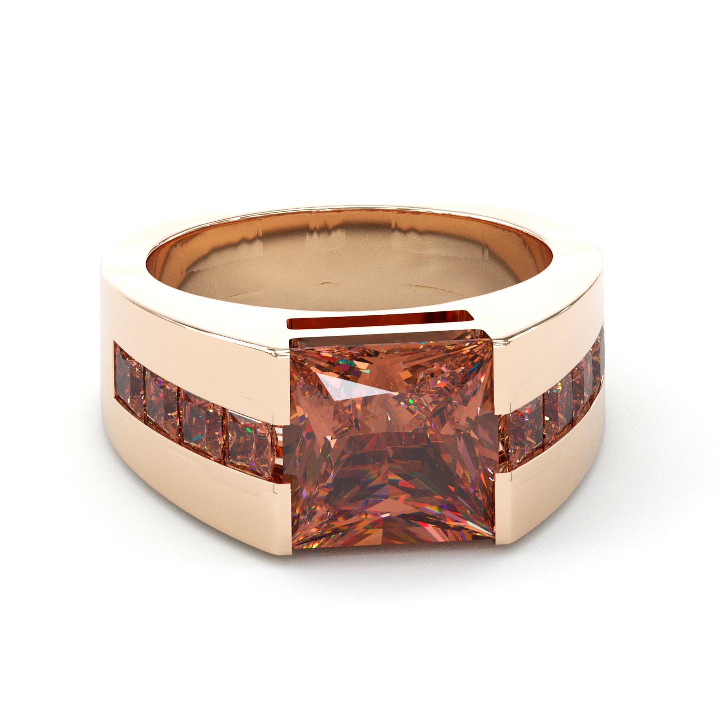 Jzora Handmade Channel‑Set Princess Cut D-Coffee Chunky Wide Men’s Ring