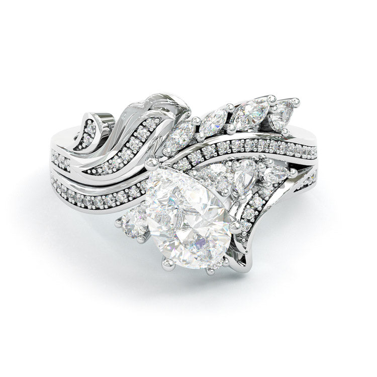 Jzora handmade pear cut wave design brilliant sterling silver ring