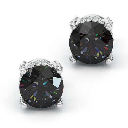 Jzora handmade balck 2ct round cut classic sterling silver earrings