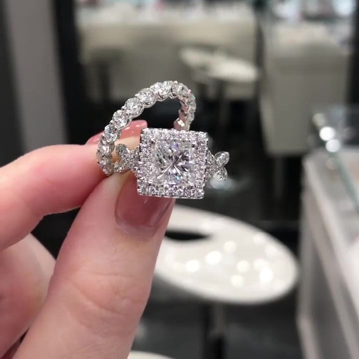 Jzora handmade 3ct princess cut sterling silver 2pcs wedding bridal set