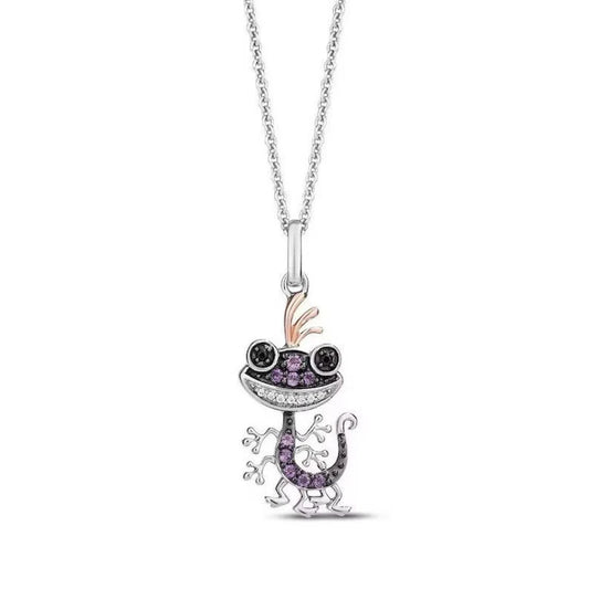 Jzora handmade whimsical gecko charm amethyst & sparkling accents sterling silver necklace