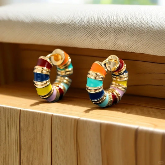 Jzora handmade enamel colorful hoop fashion earrings
