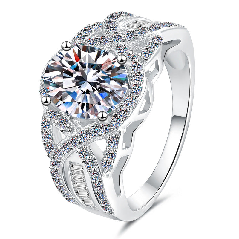 Jzora handmade 2ct oval cut infinity halo moissanite sterling silver engagement ring