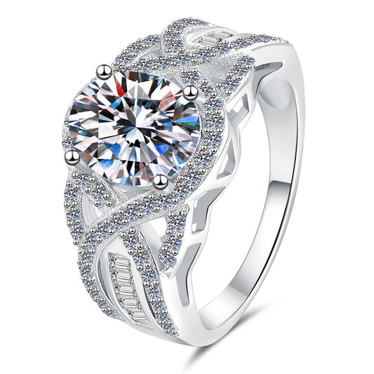 Jzora handmade 2ct oval cut infinity halo moissanite sterling silver engagement ring