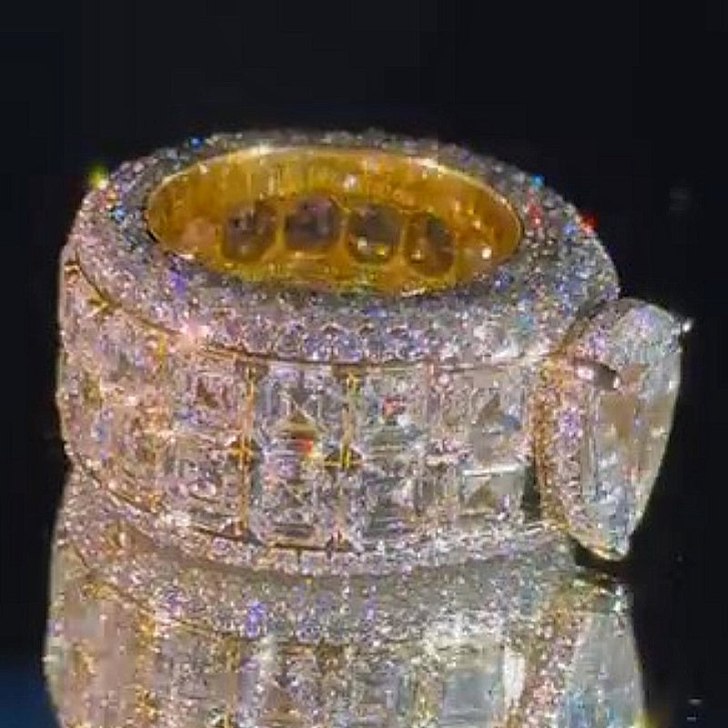 Jzora handmade 5ct pear cut royal shine full pavé brilliance men's band ring
