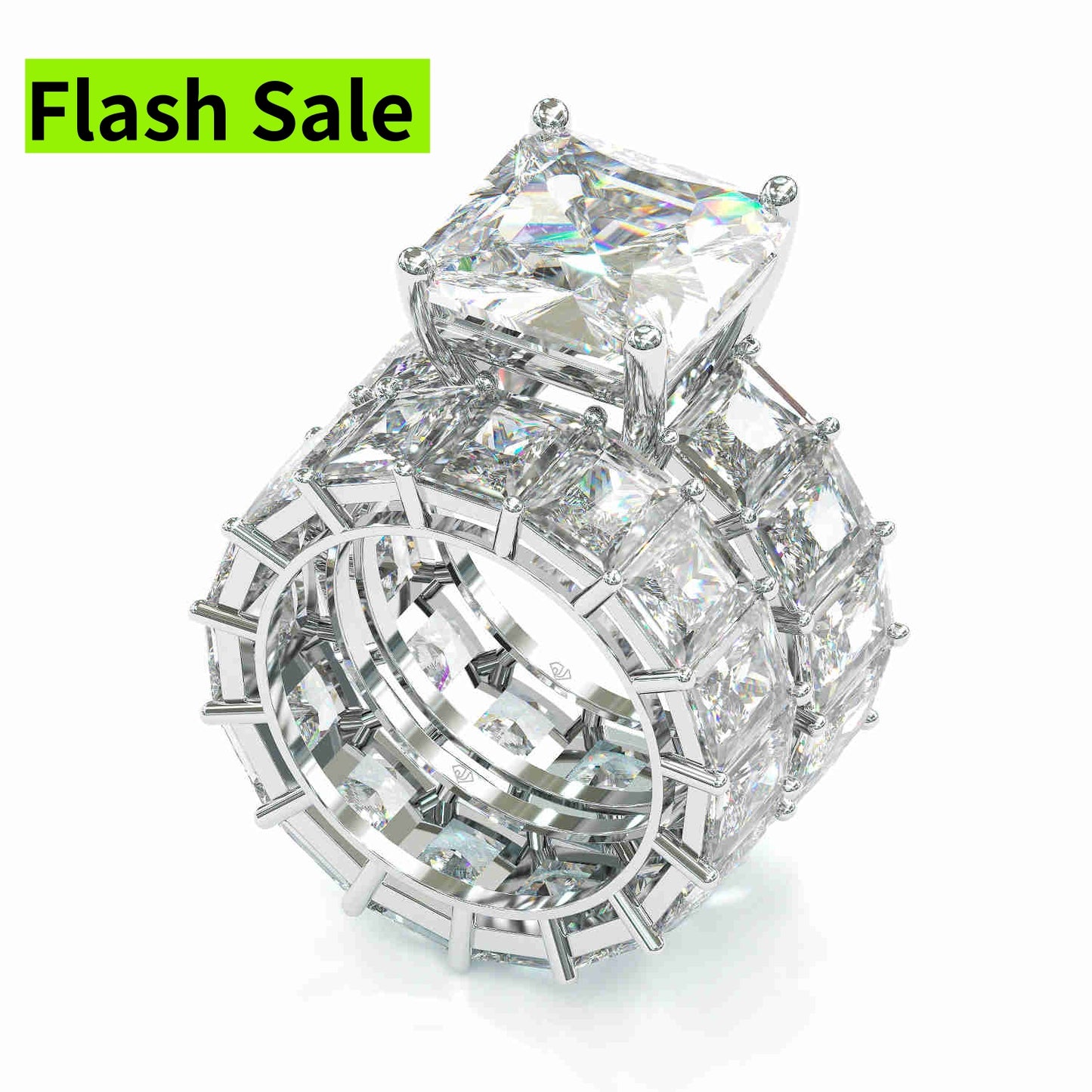 Jzora handmade princess cut created diamond sterling silver wedding ring bridal set