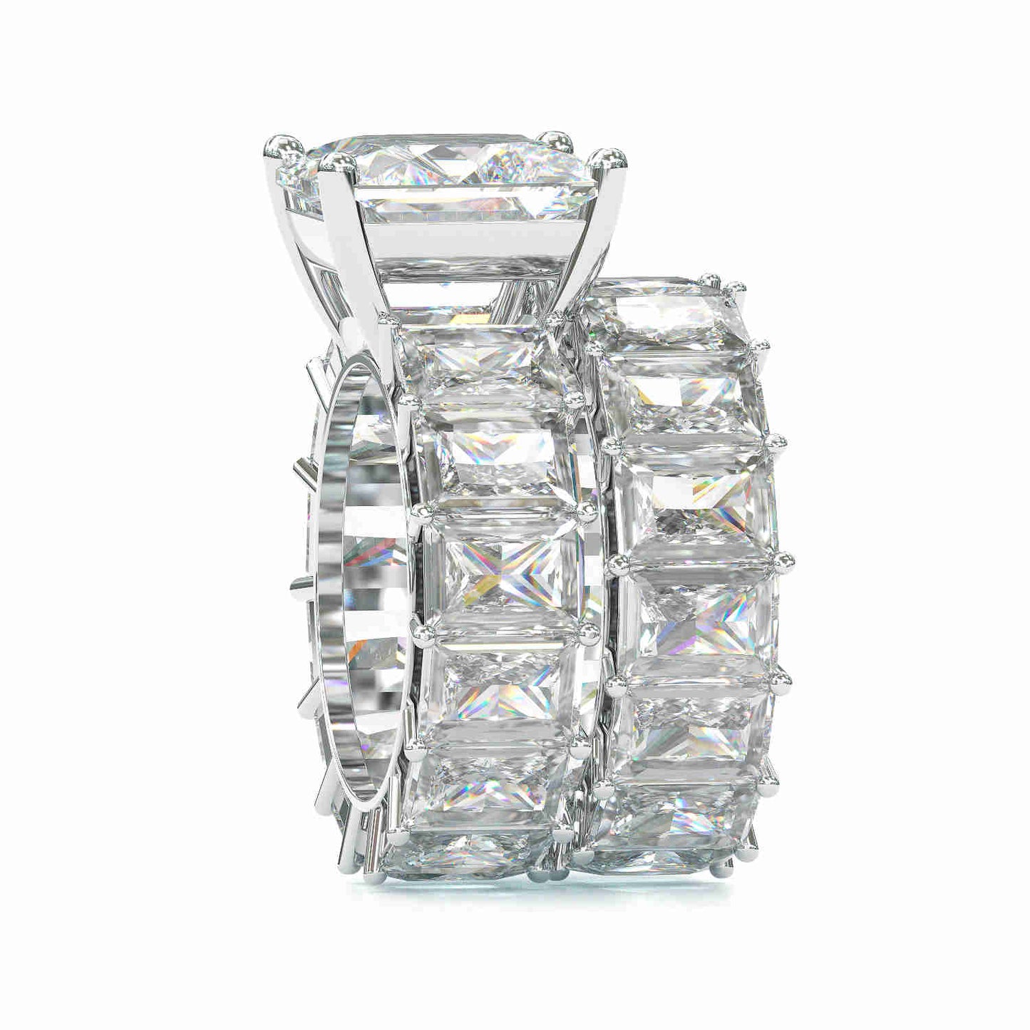Jzora handmade princess cut created diamond sterling silver wedding ring bridal set