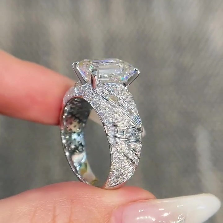 Jzora handmade 5ct emerald cut luxury sterling silver ring