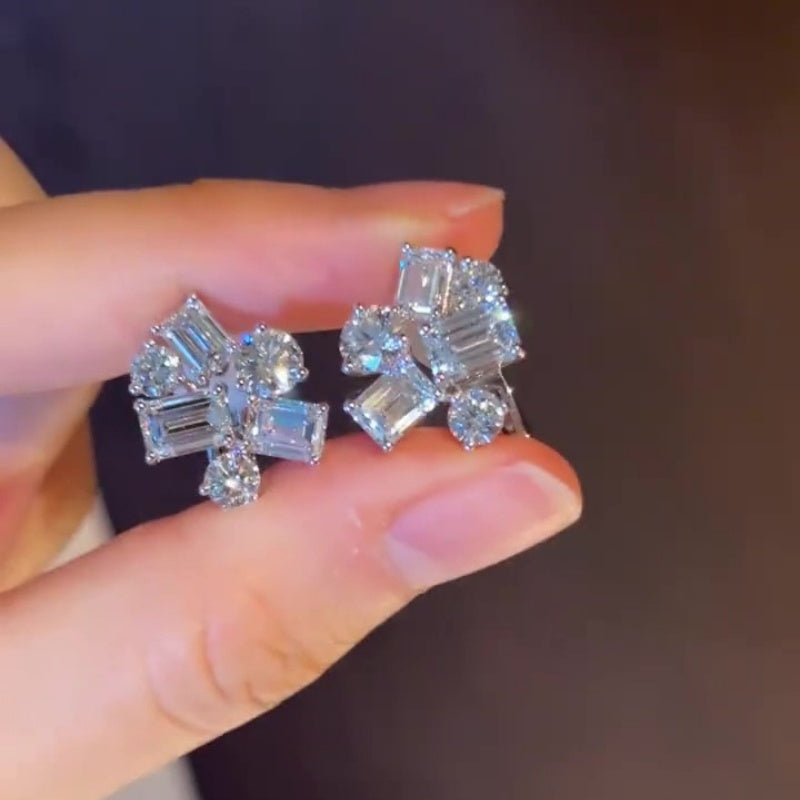 Jzora handmade frozen flame multi-cut cluster rock candy sterling silver stud earrings