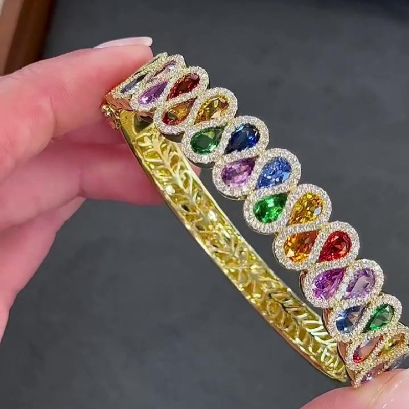 Jzora handmade bold rainbow teardrop gemstone bracelet