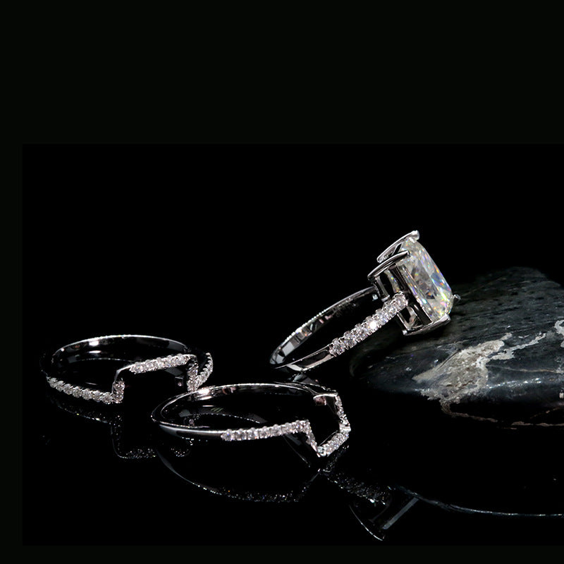 Jzora handmade 4ct radiant cut moissanite 3pcs sterling silver ring set