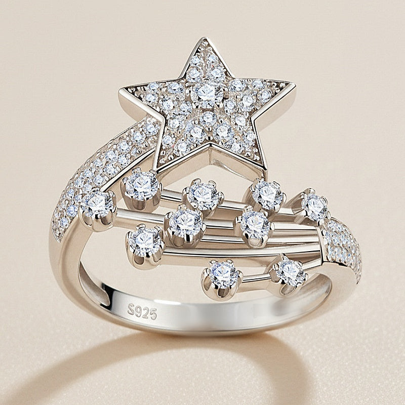 Jzora handmade sparkling starry meteor shower wish sterling silver moissanite ring