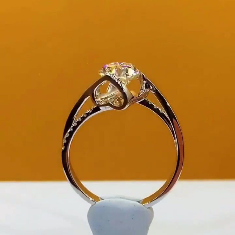 Jzora handmade 1ct round cut open heart bridge love’s promise sterling silver moissanite ring