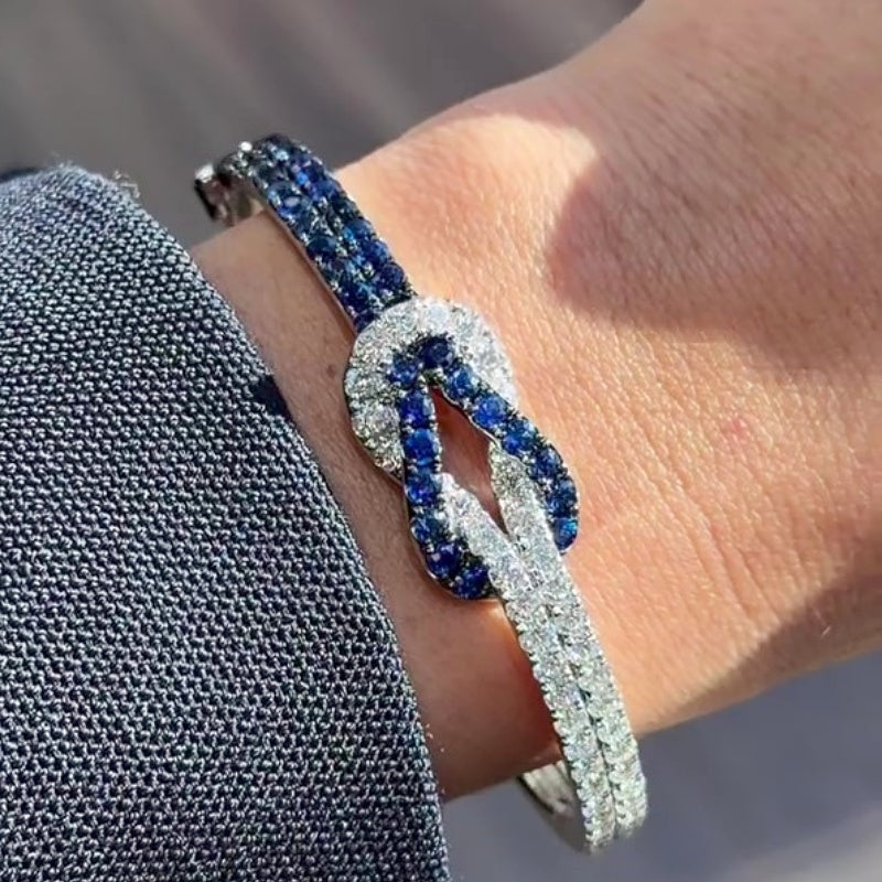 Jzora Handmade Timeless Two-Tone Sapphire & CZ Love Knot Bracelet