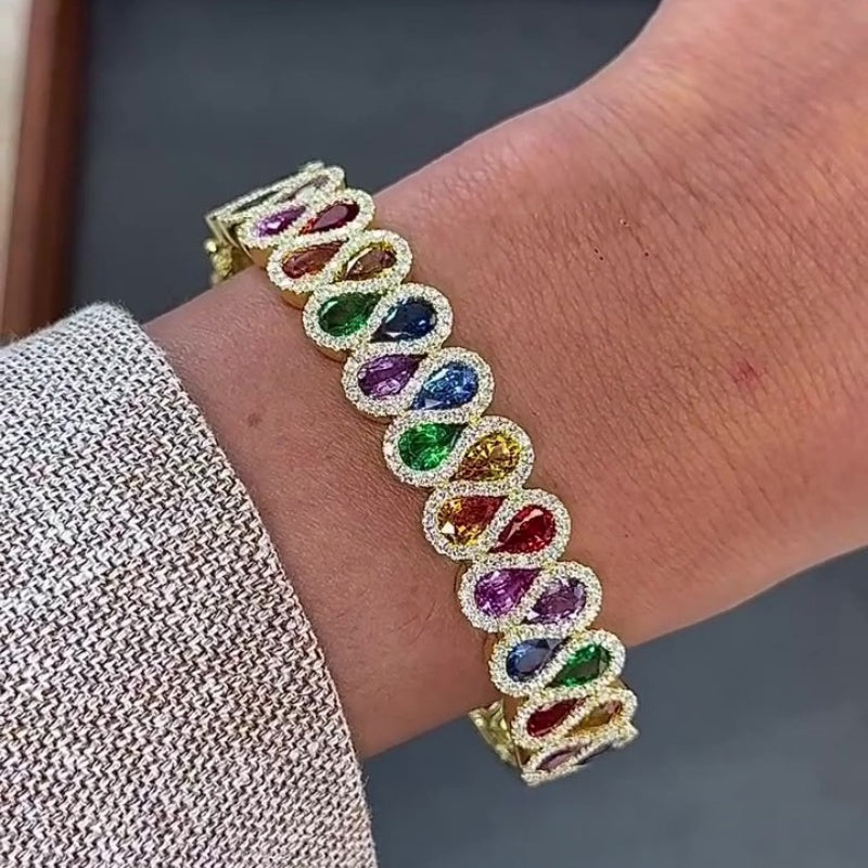 Jzora handmade bold rainbow teardrop gemstone bracelet