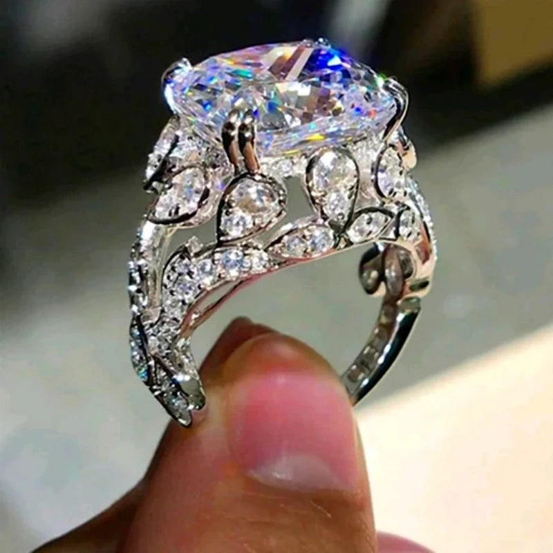 Jzora handmade imperial radiance cushion cut leaf-inspired sterling silver cocktail ring