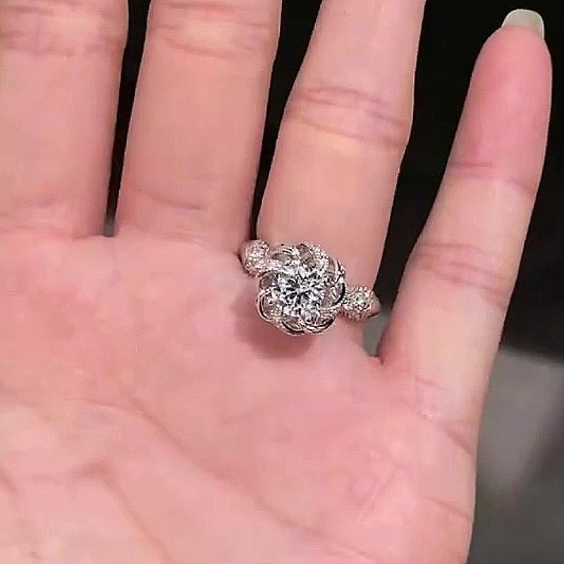Jzora handmade eternal blossom vintage rose halo moissanite sterling silver ring