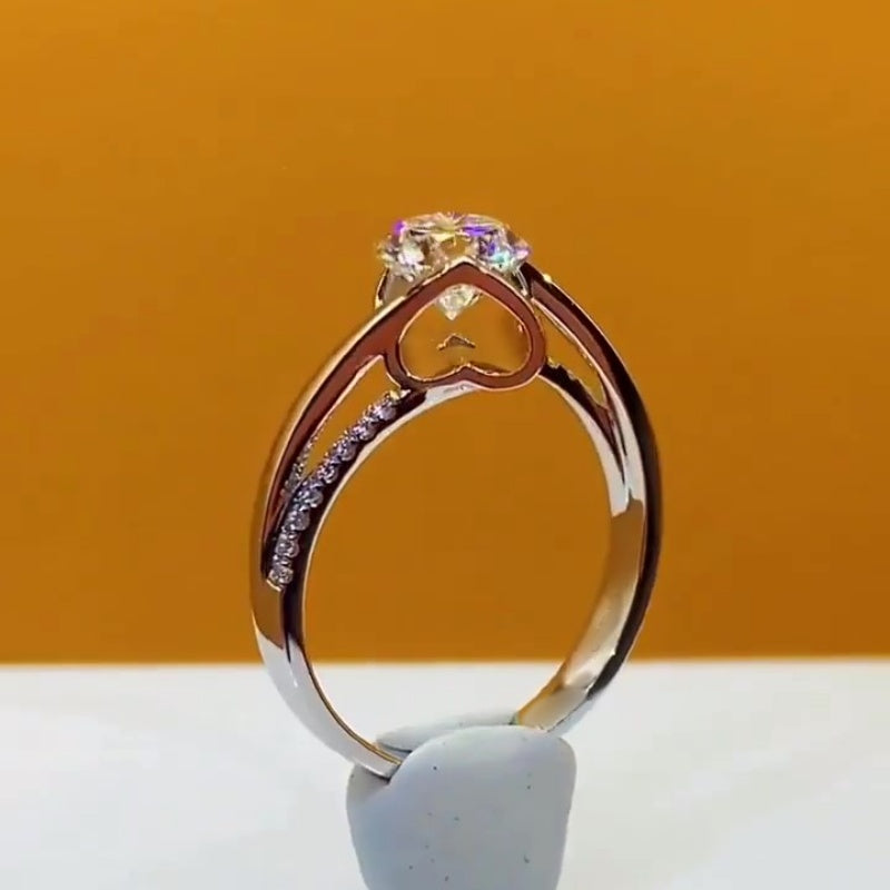 Jzora handmade 1ct round cut open heart bridge love’s promise sterling silver moissanite ring