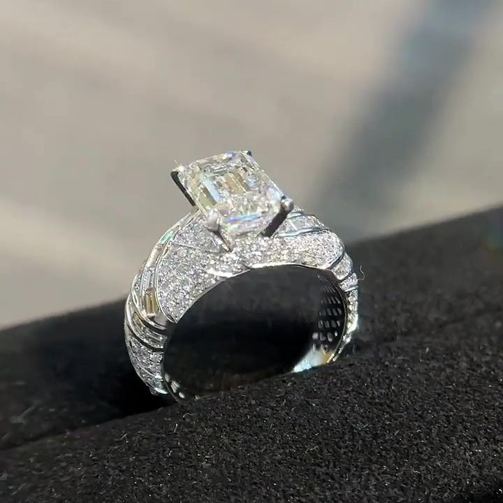 Jzora handmade 5ct emerald cut luxury sterling silver ring