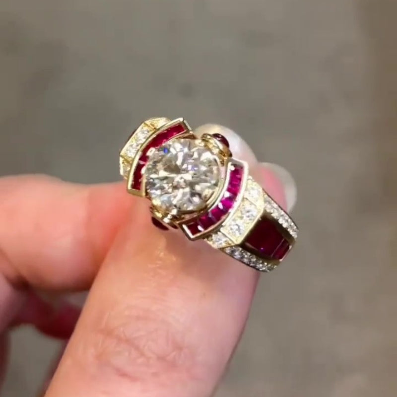 Jzora handmade classic yet bold round cut ruby halo men's ring