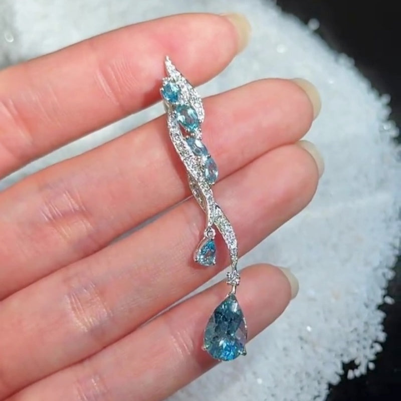 Jzora handmade elegant aqua blue cascading & twisting tassel drop earrings