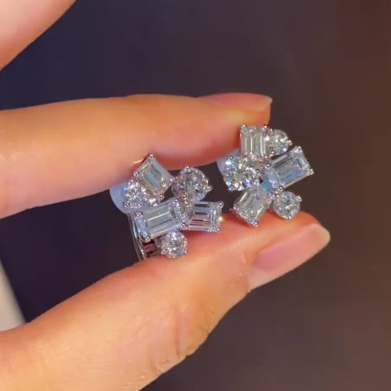 Jzora handmade frozen flame multi-cut cluster rock candy sterling silver stud earrings