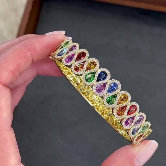 Jzora handmade bold rainbow teardrop gemstone bracelet