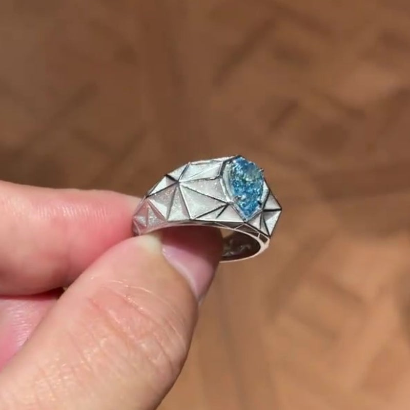 Jzora handmade pear-shaped aqua blue architectural style men’s ring