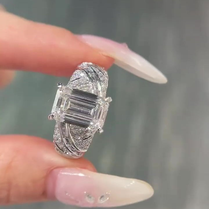 Jzora handmade 5ct emerald cut luxury sterling silver ring