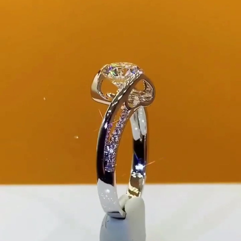 Jzora handmade 1ct round cut open heart bridge love’s promise sterling silver moissanite ring