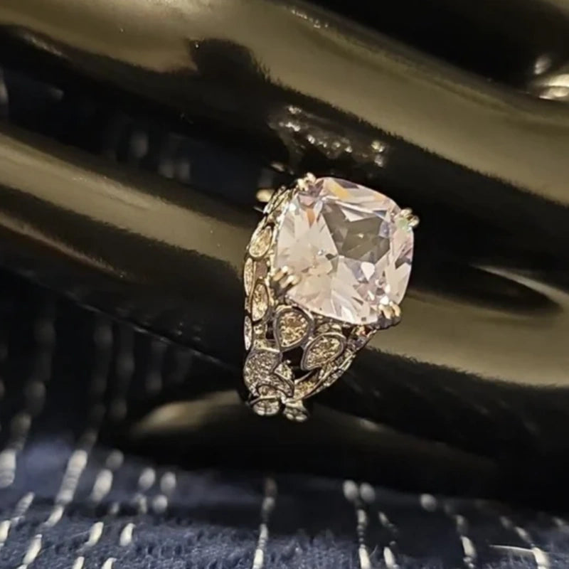 Jzora handmade imperial radiance cushion cut leaf-inspired sterling silver cocktail ring