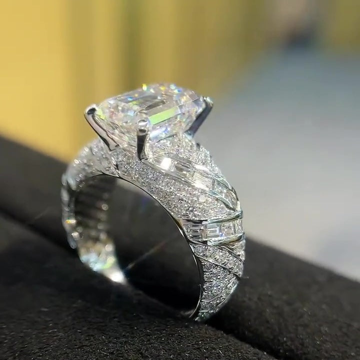 Jzora handmade 5ct emerald cut luxury sterling silver ring