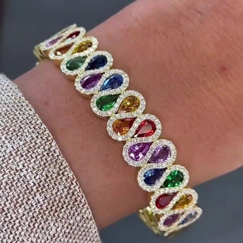 Jzora handmade bold rainbow teardrop gemstone bracelet
