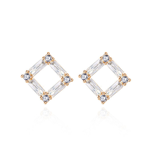 Jzora handmade rhombus hollow sterling silver earrings