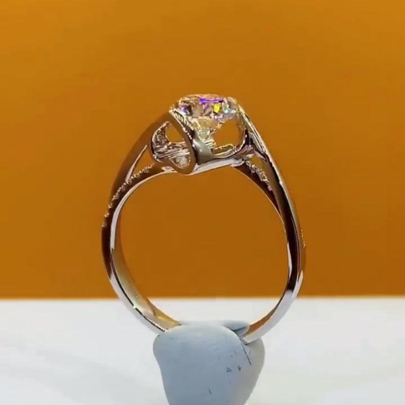 Jzora handmade 1ct round cut open heart bridge love’s promise sterling silver moissanite ring