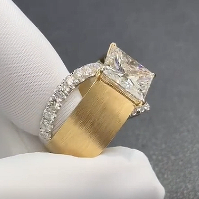 Jzora Handmade Princess Cut White Zircon Brushed Gold Finish Dainty Luxe Ring