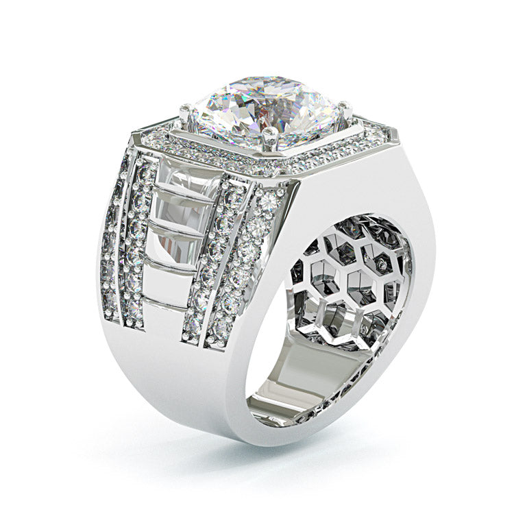 Jzora handmade 5ct round cut royal radiance men's sterling silver moissanite ring