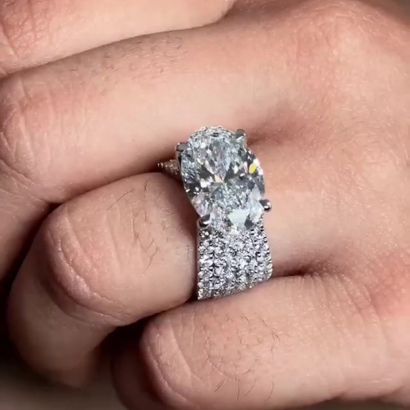 Jzora Handmade Oval Cut Four Prong Full Pave Women’s Luxury Engagement Ring