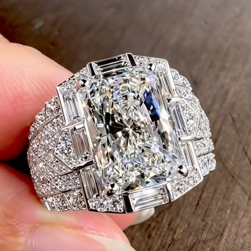 Jzora Handmade Grand Vintage Art Deco Radiant Cut Luxury Men’s Ring