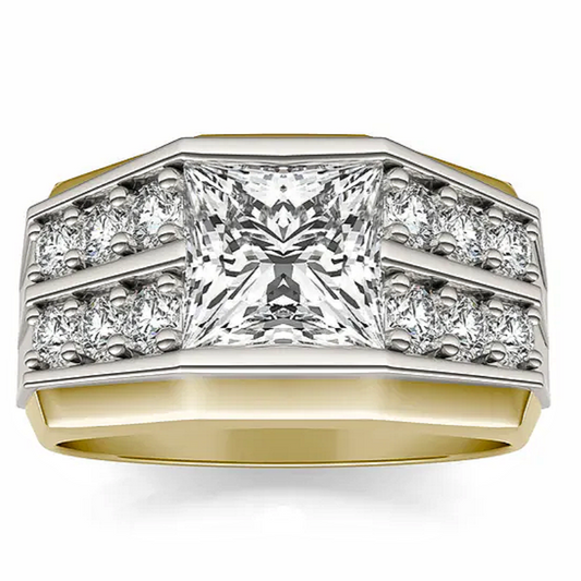Jzora handmade modern two-tone princess cut structured brilliance men's ring