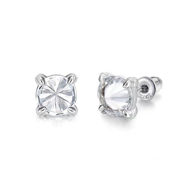 Jzora handmade 2ct round cut moissanite minimalist sterling silver earrings