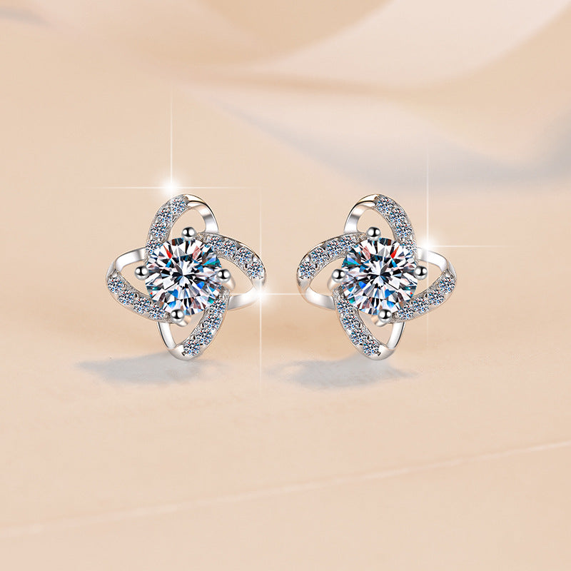 Jzora handmade delicate windmill moissanite sterling silver stud earrings