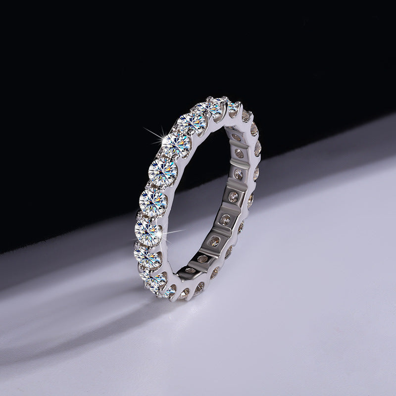 Jzora handmade 2.2ct round cut moissanite sparkling eternity sterling silver women's band