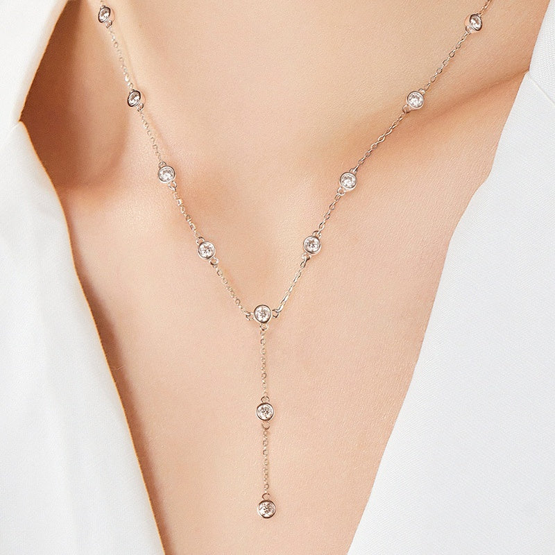 Jzora handmade 1.1ct round cut elegant moissanite sterling silver y-necklace