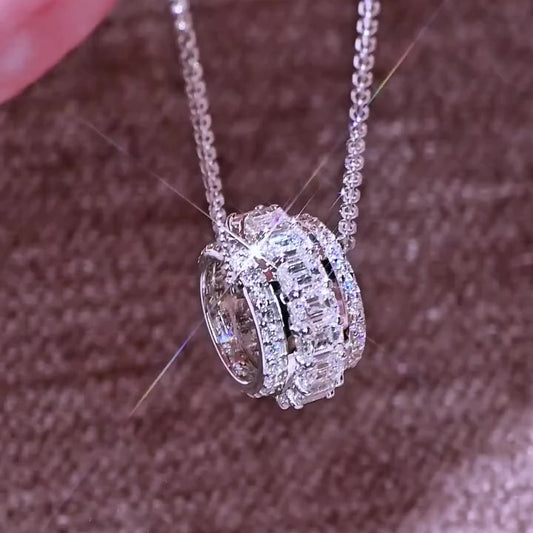 Jzora handmade luxury emerald cut sterling silver necklace