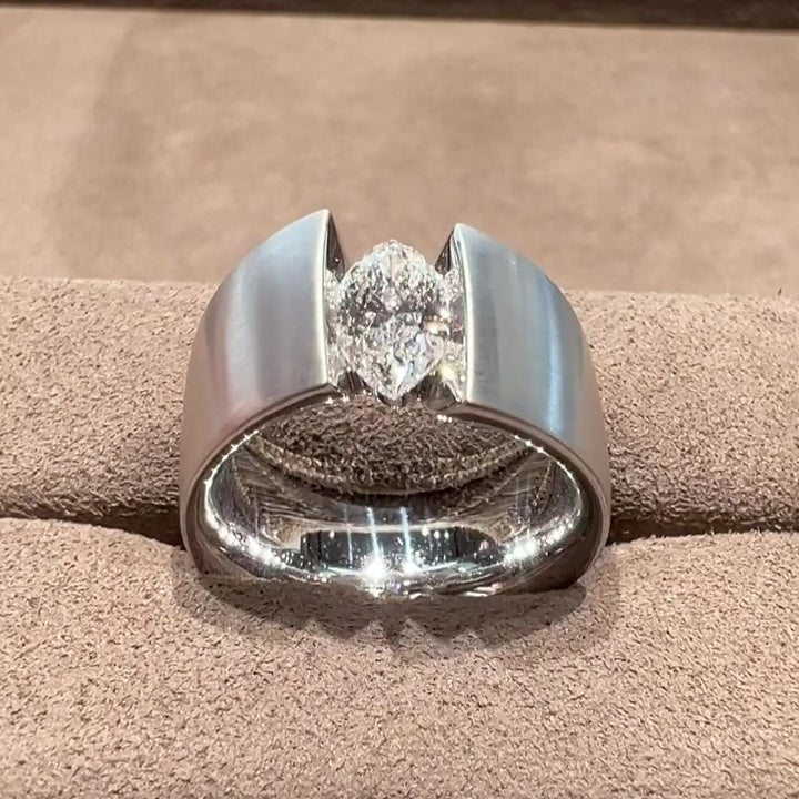Jzora handmade marquise cut wide band sterling silver men's ring