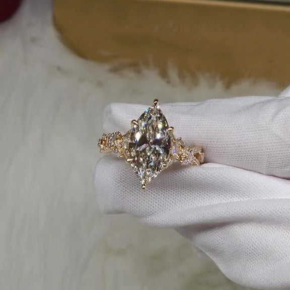 Jzora handmade gold-color 4ct marquise cut Luxury sterling silver ring