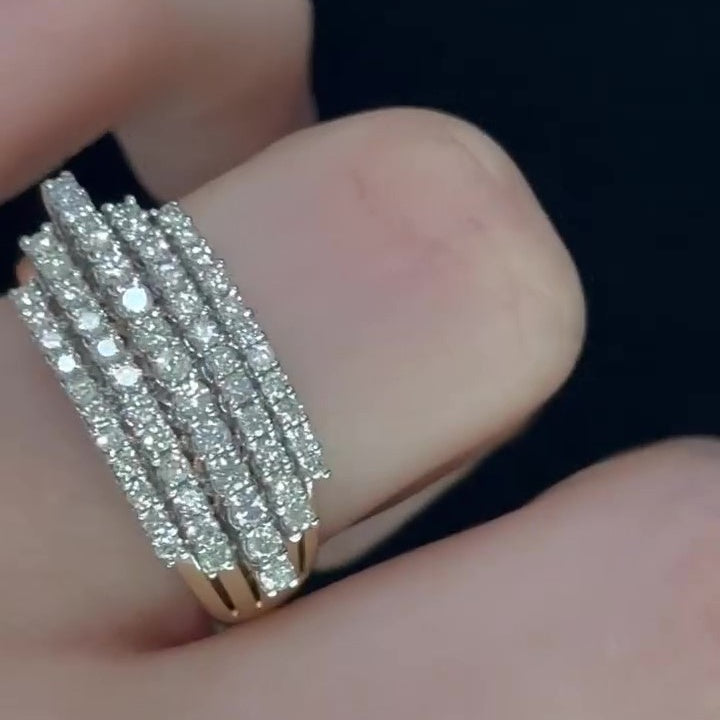 Jzora handmade luxury round cut five row sterling silver ring
