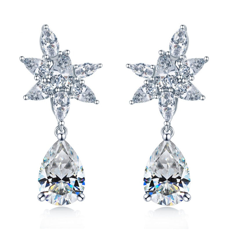 Jzora handmade elegant & glamorous pear cut floral teardrop sterling silver stud earrings