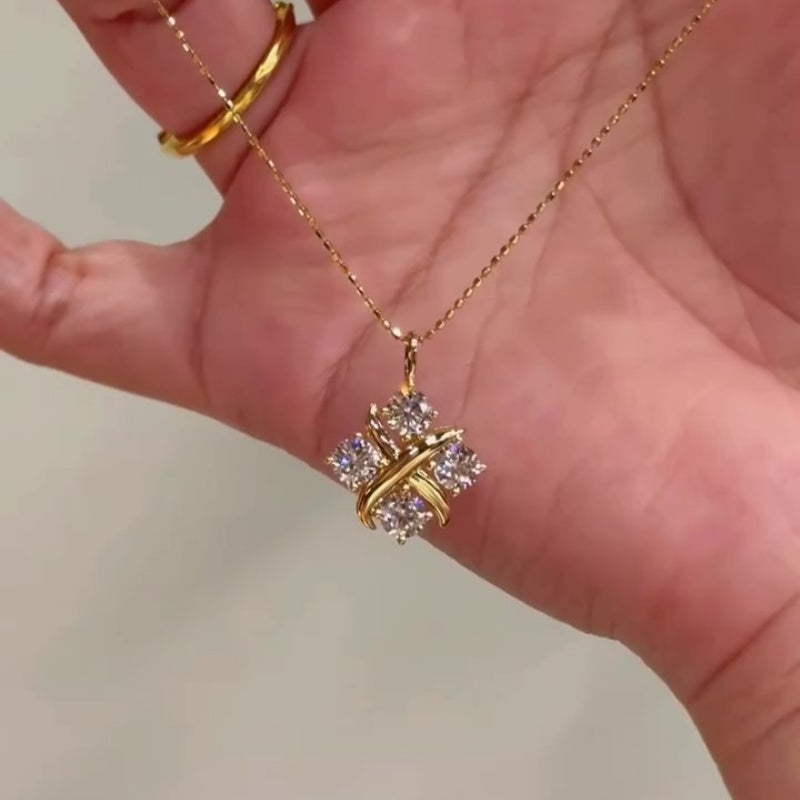 Jzora handmade gold-tone cross round cut cluster moissanite sterling silver necklace